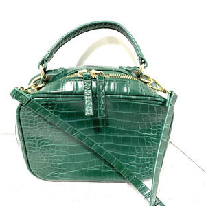 Zara green faux snakeskin moc croc crossbody bag top handle purse 2 way satchel